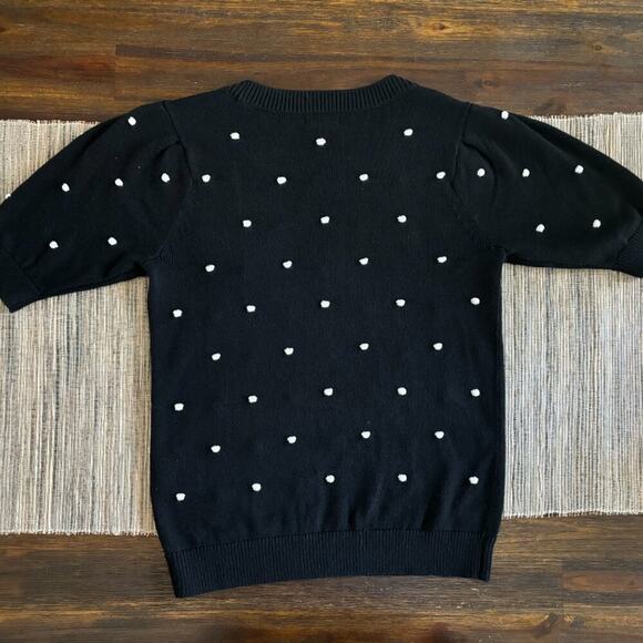MAISON JULES | Black Puff Short Sleeve Sweater with White Polka Dot Size S - Picture 5 of 5
